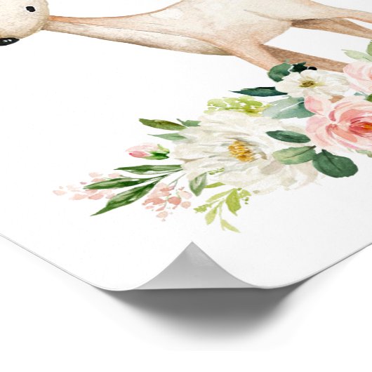 シカ、森林動物、ボウ、ピンク色の花 ポスター (角)