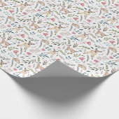 シカ、葉および花の包装紙 ラッピングペーパー (角)