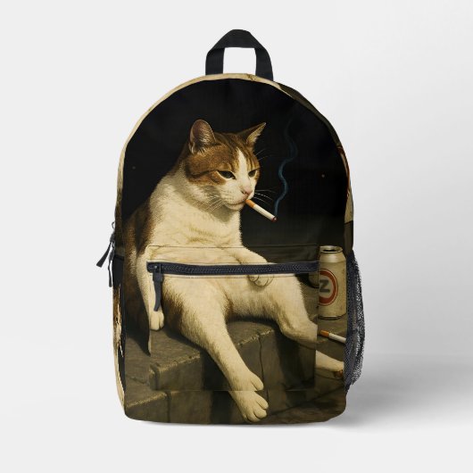 シガレットキティ 楽しい喫煙猫 Gen Z メメ プリントバックパック (正面)