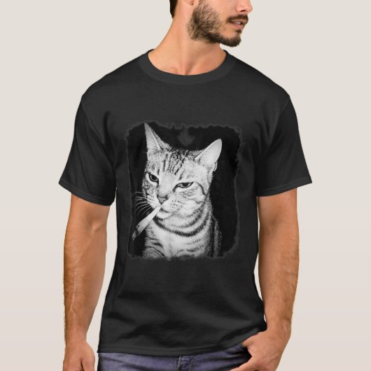 シガレットキテン集団猫喫煙たばこおもしろい Tシャツ (正面)
