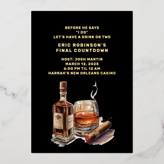 シガーのグルーム独身パーティー 箔招待状 (正面)