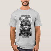 シガーを吸う猫のパイロット 白黒 Tシャツ (正面)