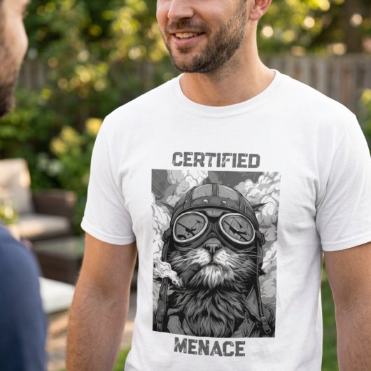 シガーを吸う猫のパイロット 白黒 Tシャツ