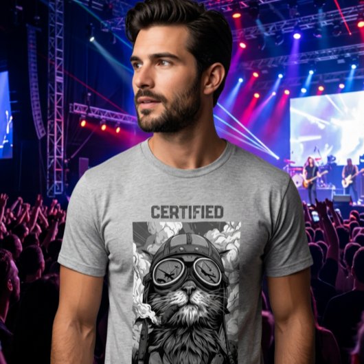 シガーを吸う猫のパイロット 白黒 Tシャツ