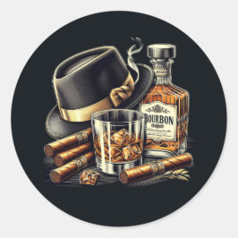 シガーズアンドバーボンクラシックラウンドステッカー ラウンドシール