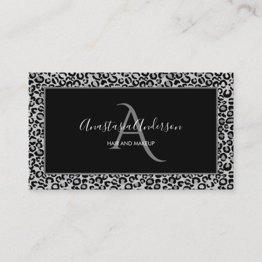 シガーリールバー·レオパード·スポットズ·おもしろい·シック·ブラック·モノグラム 名刺 (正面)