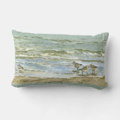 シギは海の青緑の鳥の水彩画を浜に引き上げます ランバークッション (裏面)