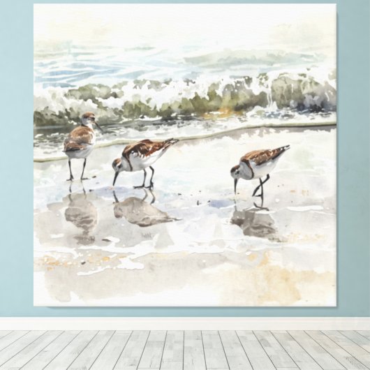 シギ チドリのビーチ アート 水彩画 キャンバスプリント (インサイチュ (ウッドフロア))
