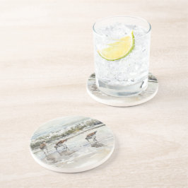 シギ チドリのビーチ アート 水彩画 コースター