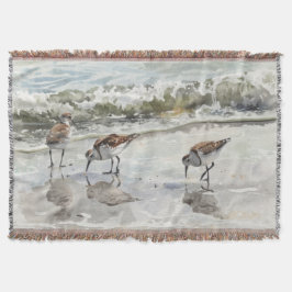 シギ チドリのビーチ アート 水彩画 スローブランケット