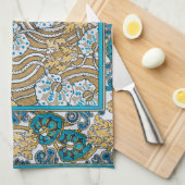 シクラメンブルーアールヌーボー花壁紙 キッチンタオル (四つ折り)