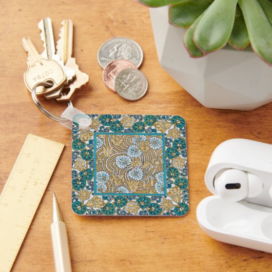 シクラメンブルーアールヌーボー花壁紙 キーホルダー (デスク)