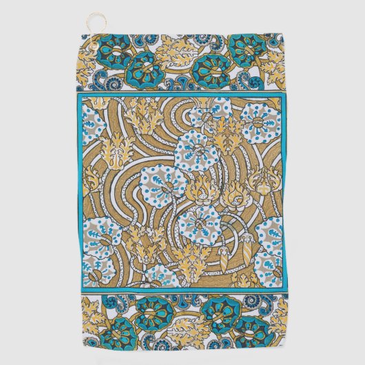 シクラメンブルーアールヌーボー花壁紙 ゴルフタオル (正面)