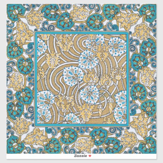 シクラメンブルーアールヌーボー花壁紙 シール (シート)