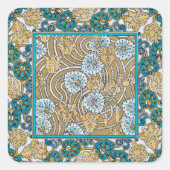 シクラメンブルーアールヌーボー花壁紙 スクエアシール (正面)