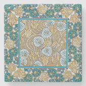 シクラメンブルーアールヌーボー花壁紙 ストーンコースター (正面)