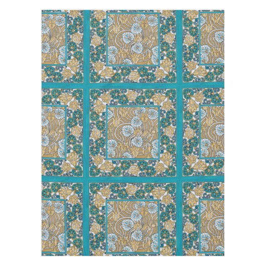 シクラメンブルーアールヌーボー花壁紙 テーブルクロス (正面)