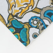 シクラメンブルーアールヌーボー花壁紙 フリースブランケット (角)