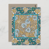 シクラメンブルーアールヌーボー花壁紙 ポストカード (正面/裏面)