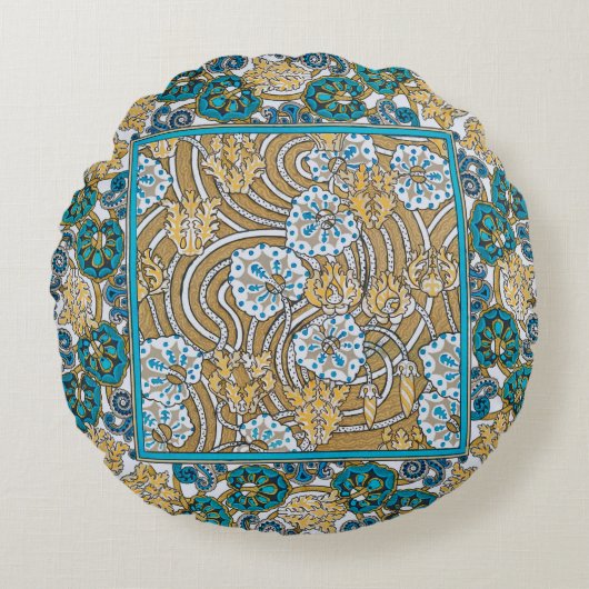 シクラメンブルーアールヌーボー花壁紙 ラウンドクッション (正面)