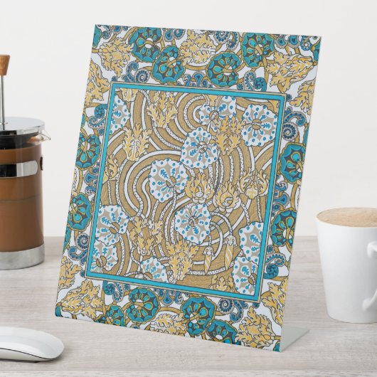 シクラメンブルーアールヌーボー花壁紙 台座サイン (インサイチュ)