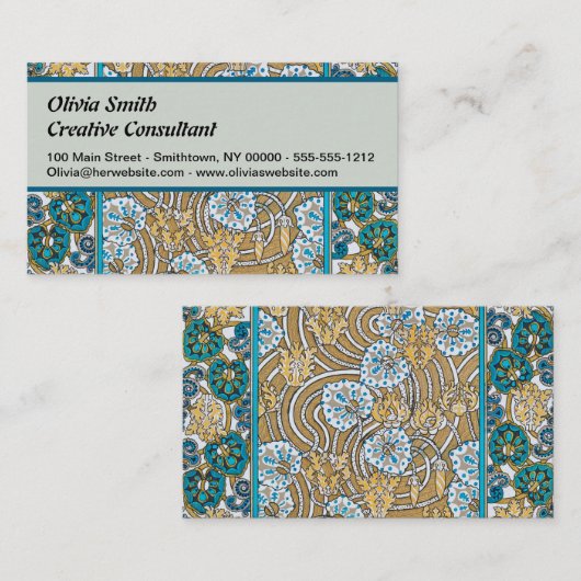 シクラメンブルーアールヌーボー花壁紙 名刺 (正面/裏面)