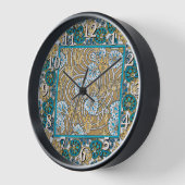 シクラメンブルーアールヌーボー花壁紙 壁時計 (傾斜)