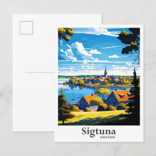 シグツナスウェーデンアートヴィンテージ旅行イラストレーション ポストカード