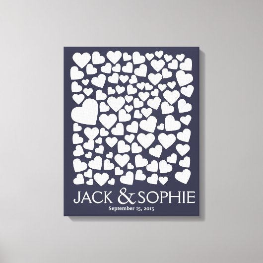 シグニティ結婚ングのゲストブックハートの色の選択 キャンバスプリント (正面)