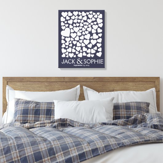 シグニティ結婚ングのゲストブックハートの色の選択 キャンバスプリント (インサイチュ (寝室))