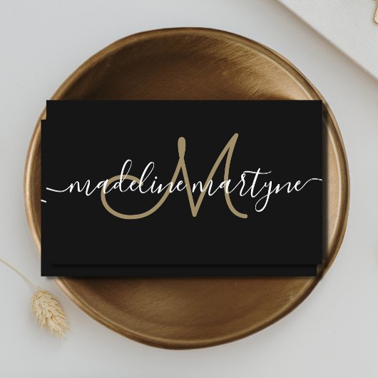 シグネチモダンャエレガントスクリプトQRコードブラック 名刺