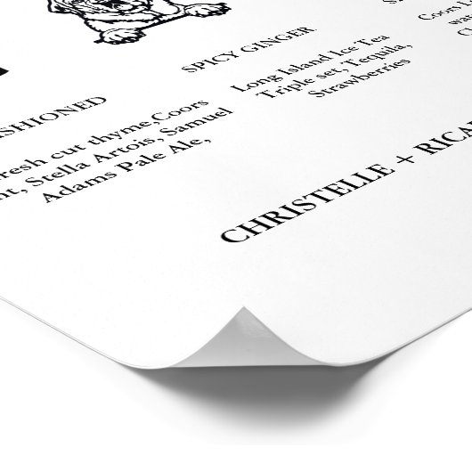 シグネチモダンャ結婚・コクテール・ドリンクのバー標識 ポスター (角)