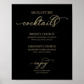 シグネチャカクテル金ゴールドスクリプトブラックサイン ポスター (正面)