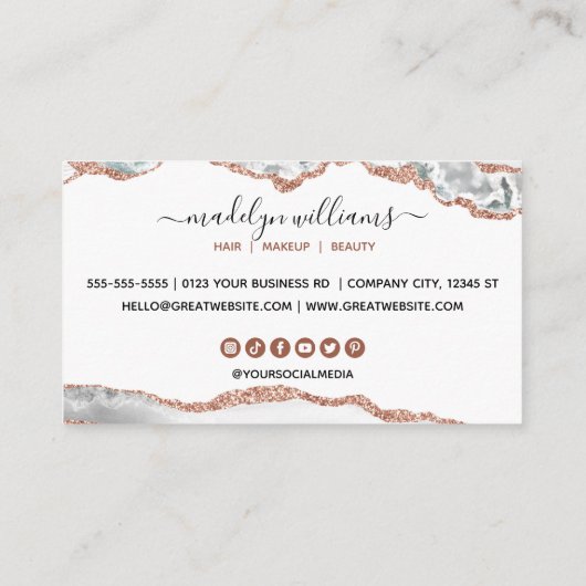 シグネチャーエレガントスクリプト白金ゴールド瑪瑙の大理石 名刺 (裏面)