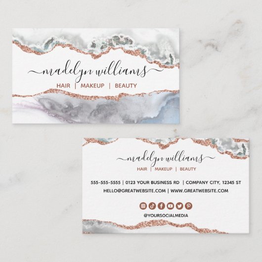 シグネチャーエレガントスクリプト白金ゴールド瑪瑙の大理石 名刺 (正面/裏面)