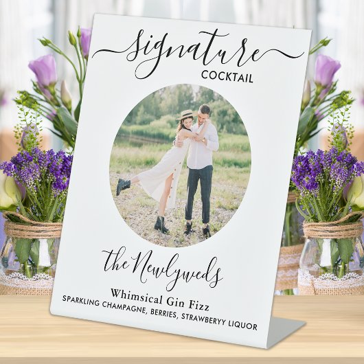 シグネチャーカクテルカスタムフォトズ結婚ドリンクバー 台座サイン