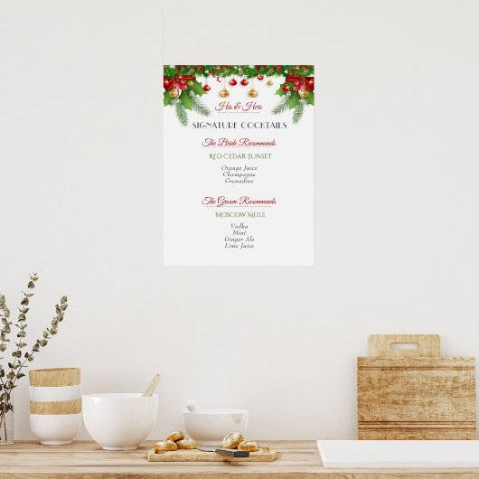 シグネチャーカクテルクリスマスウィンターウェディング ポスター (キッチン)