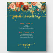 シグネチャーカクテルサイン – ティール（緑がかった色）&オレンジフローラ フォトプラーク (正面)