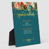 シグネチャーカクテルサイン – ティール（緑がかった色）&オレンジフローラ フォトプラーク (側面)