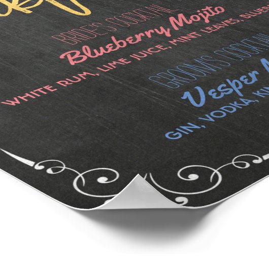 シグネチャーカクテルドリンク結婚メニューの装飾サイン ポスター (角)