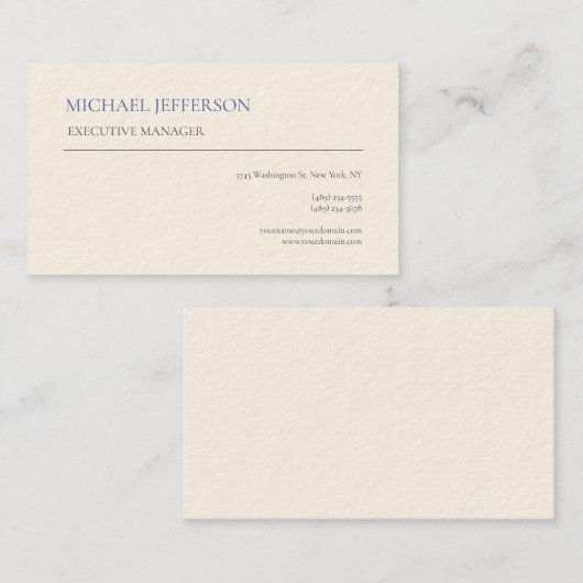 シグネチャークリモダンームエレガントシンプルブルーホワイト 名刺 (正面/裏面)