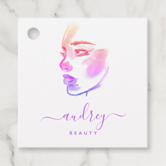 シグネチャーシックタイポグラフィパープルと美しいQR フェイバータグ (正面)