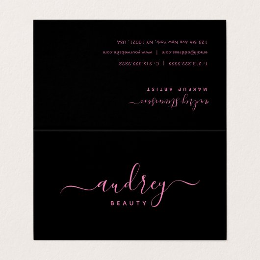 シグネチャーシックタイポグラフィピンクアンドブラック 名刺 (外部フラット)