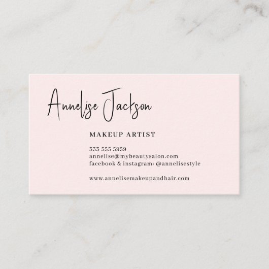 シグネチャースクシンプルリプト赤面ピンクメイクアップアーティスト 名刺 (正面)
