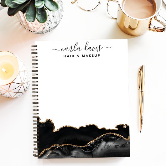 シグネチャースクリプトアゲートブラックと金ゴールド大理石 ノートブック
