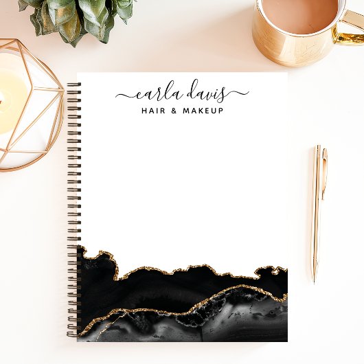 シグネチャースクリプトアゲートブラックと金ゴールド大理石 ノートブック