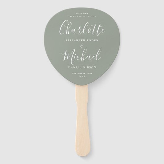 シグネチャースクリプトセージグリーン結婚式 プログラム ハンドファン (正面)