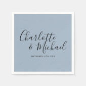 シグネチャースクリプトダスティブルーエレガントな結婚式 スタンダードカクテルナプキン (正面)