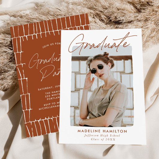 シグネチャースクリプトテラコッタ写真卒業パーティー 招待状