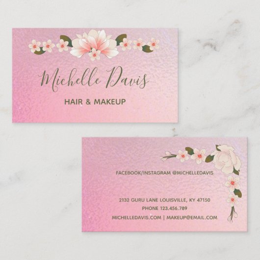 シグネチャースクリプトピンクとグリーンのフローラ事業  名刺 (正面/裏面)